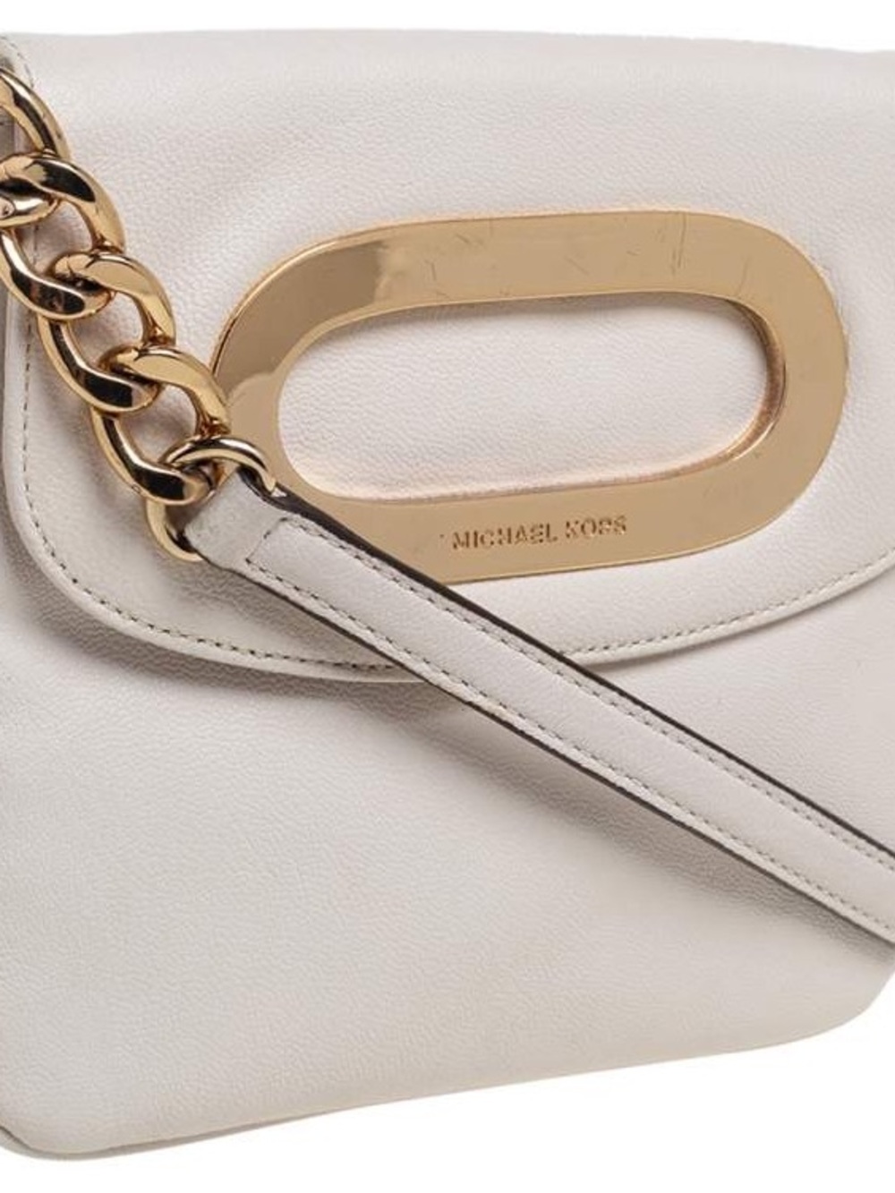 MICHAEL KORS Cream Leather Chain Crossbody with Gold Hardware